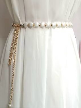 Boho Shell White Chain Waist Belt for women 47”